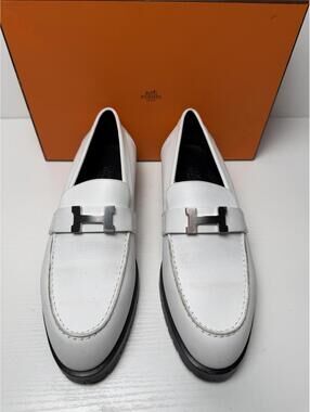 Hermès Faubourg Moccasin Loafers Blanc Veau Epsom Women’s EU 40.5 w Box